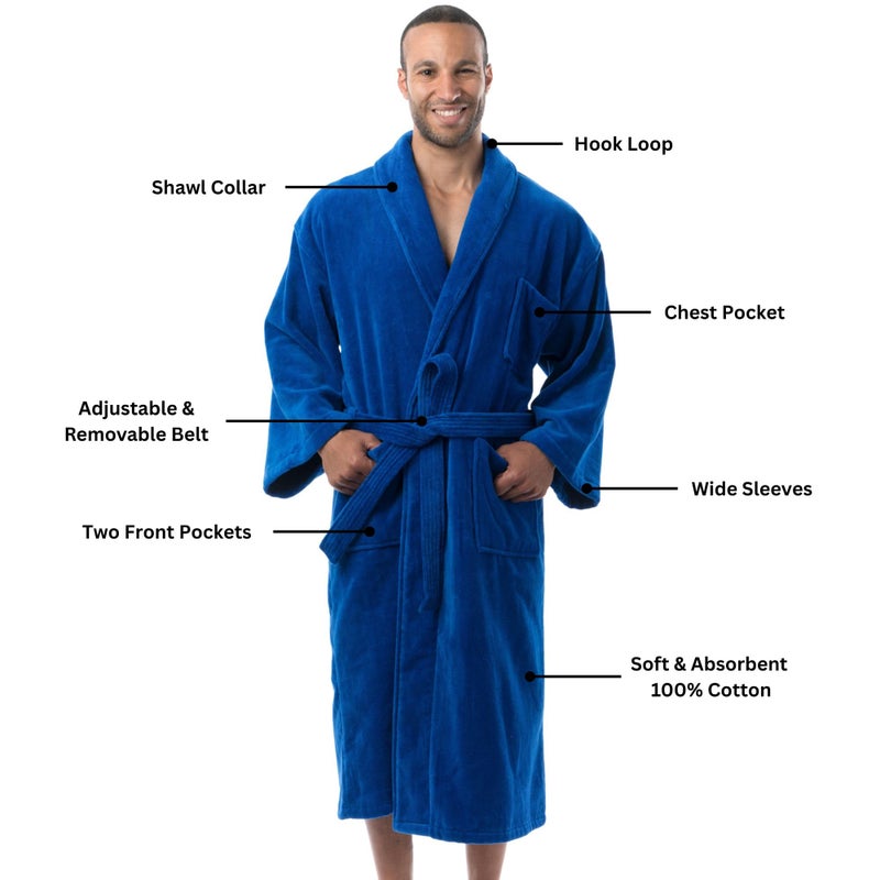 Alpine Swiss Pure Cotton Mens Terry Cloth Bathrobe Super Absorbent Spa Robe BLU XLXXL - Image 2